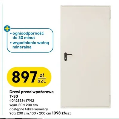 Drzwi przeciwpożarowe T-30 Hörmann 80x200 cm promocja w Castorama