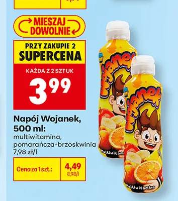 Napój Wojanek pomarańcza-brzoskwinia promocja w Biedronka