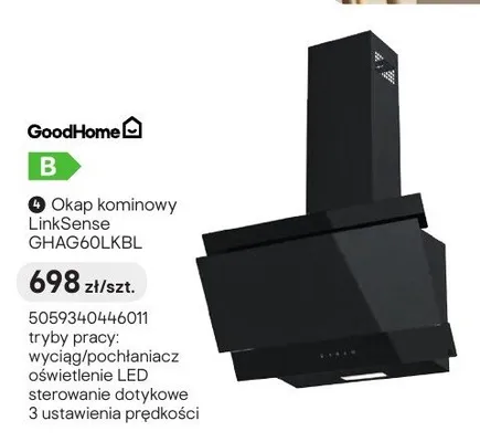 Okap kominowy GoodHome LinkSense GHAG60LKBL promocja w Castorama