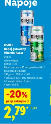 Napój gazowany Vitamin Boost kolagen recovery boost Oshee promocja w Lidl