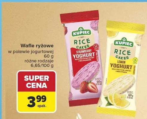 Wafle ryżowe w polewie jogurtowej Kupiec truskawkowe promocja w Carrefour