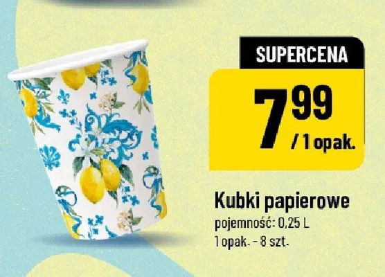 Kubki papierowe pojemność 0.25l 1 opak. 8szt. promocja w POLOmarket