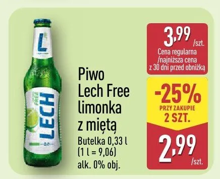 Piwo Lech Free limonka z miętą promocja w Aldi