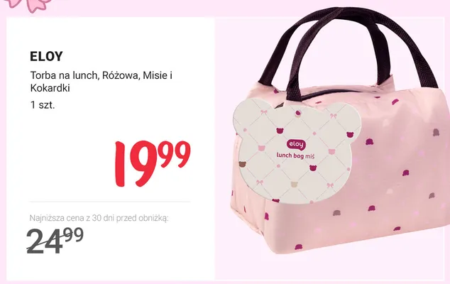 Torba na lunch Eloy Różowa Misie i Kokardki promocja w Rossmann