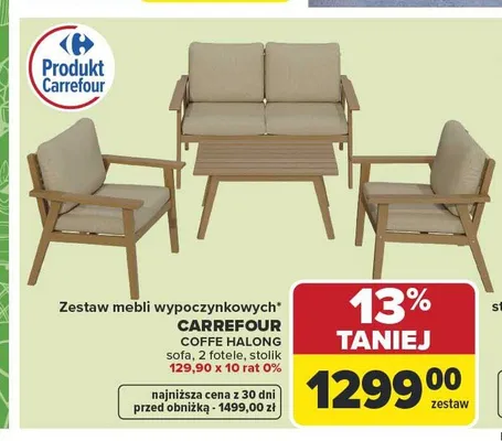 Zestaw mebli wypoczynkowych CARREFOUR COFFE HALONG sofa, 2 fotele, stolik promocja w Carrefour