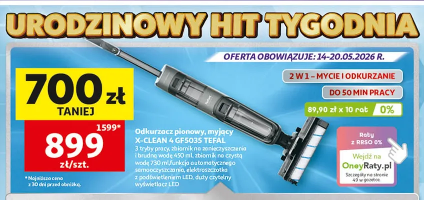 Odkurzacz pionowy myjący X-CLEAN 4 GF5035 TEFAL promocja w Auchan