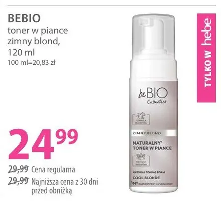 Toner w pianie zimny blond Bebio promocja w Hebe