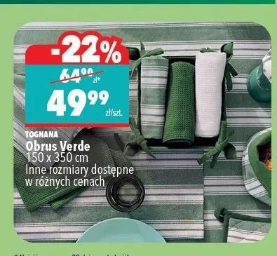 Obrus Verde 150 x 350 cm Inne rozmiary dostępne w różnych cenach promocja w Biedronka Home