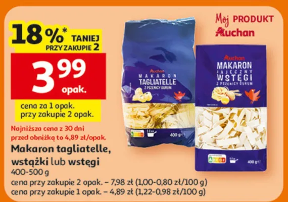 Makaron tagliatelle, wstążki lub wstęgi Auchan promocja w Auchan