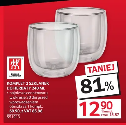 Komplet 2 szklanek do herbaty 240 ml Zwilling J.A. Henckels promocja w Selgros
