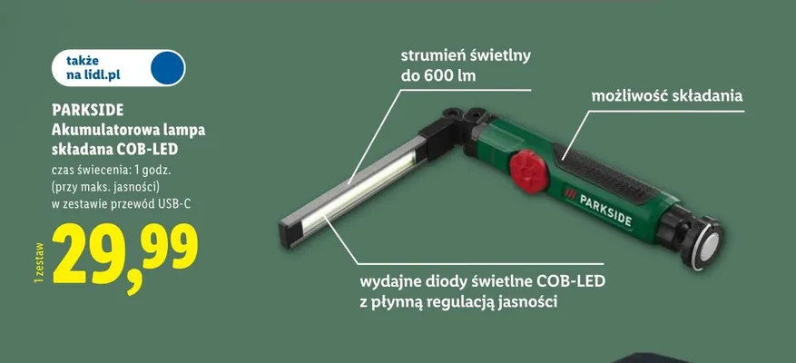Akumulatorowa lampa składana COB-LED PARKSIDE promocja w Lidl