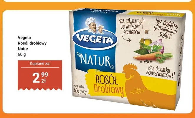 Rosół drobiowy Vegeta Natur 6-pak 10 g promocja w Dino