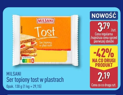 Ser topiony tost w plastrach Milsani promocja w Aldi