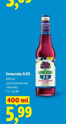 Piwo bezalkoholowe Somersby 0,0% czarna porzeczka i limonka promocja w Lidl