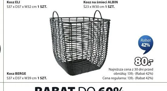 Kosz BERGE S37xD37xW39cm promocja w Jysk