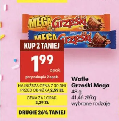 Wafle Grześki Mega w czekoladzie mlecznej promocja w Delikatesy Centrum