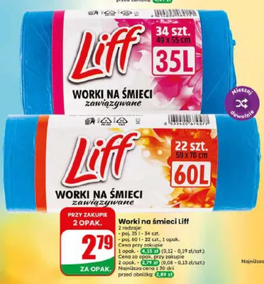 Worki na śmieci zawiązywane Liff 60 l promocja w Dino