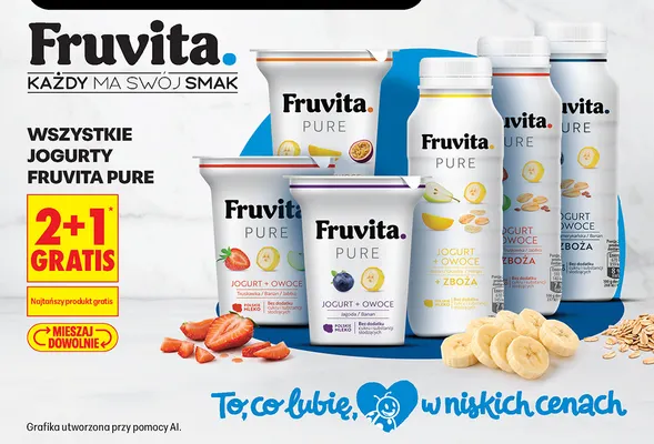Jogurt Fruvita Pure truskawka banan jabłko promocja w Biedronka