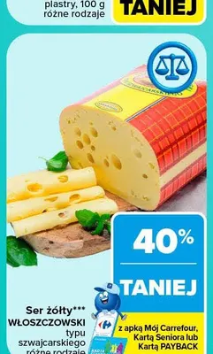 Ser żółty Włoszczowski typu szwajcarskiego promocja w Carrefour Market