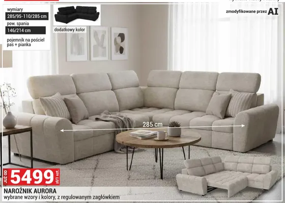 Narożnik Aurora z regulowanym zagłówkiem promocja w Merkury Market