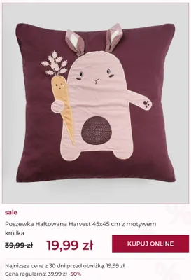 Poszewka Haftowana Harvest 45x45 cm z motywem królika promocja w home&you
