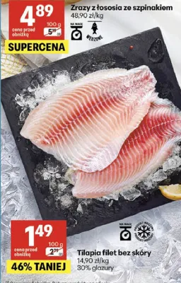 Tilapia filet bez skóry 30% glazury promocja w Delikatesy Centrum