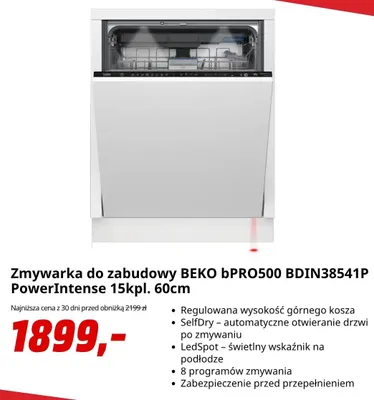 Zmywarka do zabudowy Beko bPRO500 BDIN38541P PowerIntense 15kpl. 60 cm promocja w Media Markt