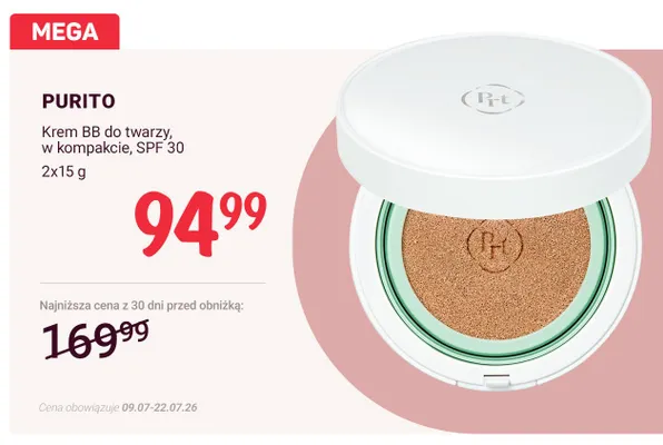 Krem BB do twarzy w kompakcie Purito 2-pak SPF 30 promocja w Rossmann