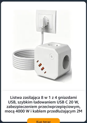 Listwa zasilająca 8 w 1 promocja w Amazon