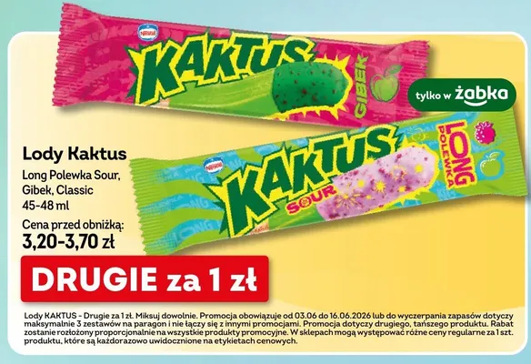 Lody Kaktus Long Polewka Sour promocja w Żabka