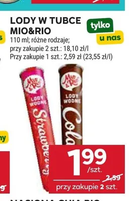 Lody w tubce truskawkowe Mio&Rio promocja w Stokrotka