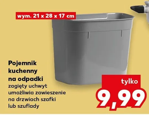 Pojemnik kuchenny na odpadki zagięty uchwyt umożliwia zawieszenie na drzwiach szafki lub szuflady promocja w Kaufland