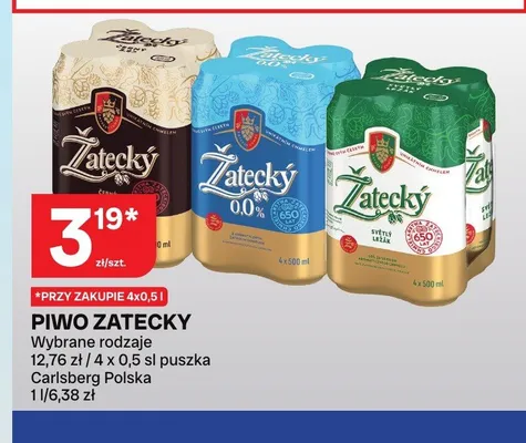 Piwo Zatecky Svetly Lezak 4-pak 500ml promocja w Chorten