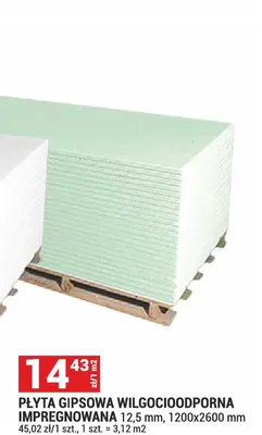 Płyta gipsowa wilgocioodporna impregnowana 12,5 mm 1200x2600 mm promocja w Merkury Market