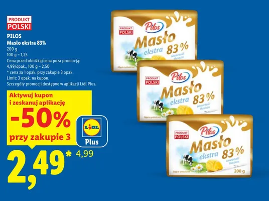 Masło ekstra Pilos 83% promocja w Lidl