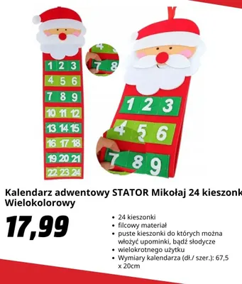 Kalendarz adwentowy Stator Mikołaj 24 kieszonki wielokolorowy promocja w Media Markt