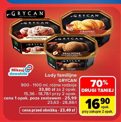 Lody familijne Tiramisu Grycan promocja w Carrefour Market