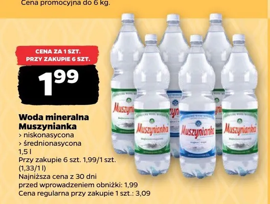 Woda mineralna Muszynianka niskonasycona promocja w Netto