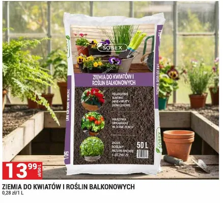 Ziemia do kwiatów i roślin balkonowych Sobex promocja w Merkury Market