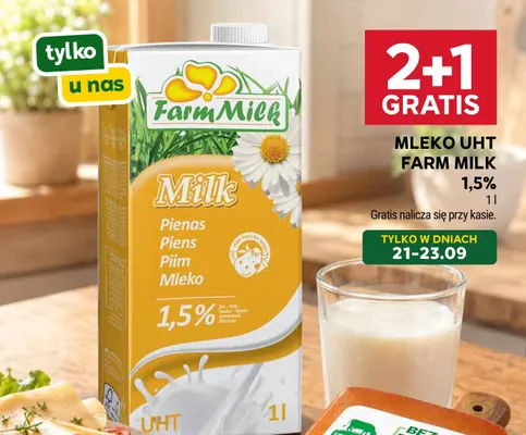 Mleko UHT Farm Milk 1,5% promocja w Stokrotka
