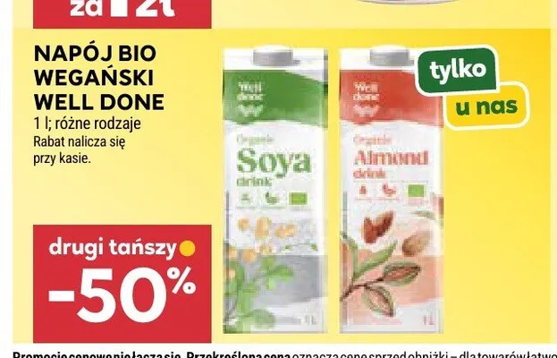 Napój bio wegański Well Done Almond drink promocja w Stokrotka