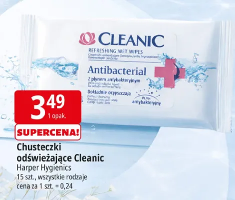 Chusteczki odświeżające Cleanic Antibacterial promocja w Leclerc