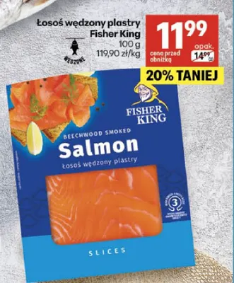 Łosoś wędzony plastry Fisher King promocja w Delikatesy Centrum