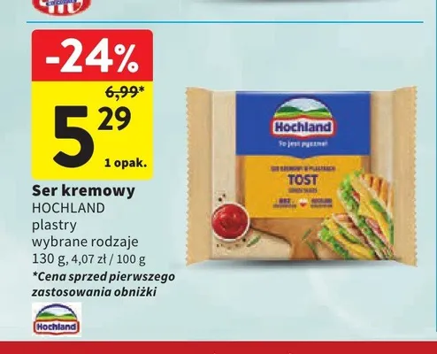 Ser kremowy plastry Hochland promocja w Intermarche