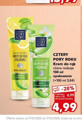 Krem do rąk i paznokci Cztery Pory Roku wygładzający cytryna & limonka promocja w Kaufland