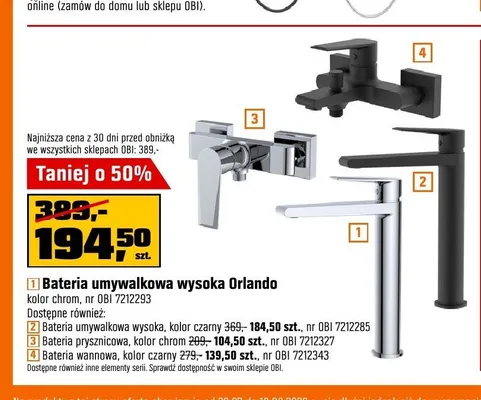 Bateria umywalkowa wysoka Orlando czarna promocja w OBI