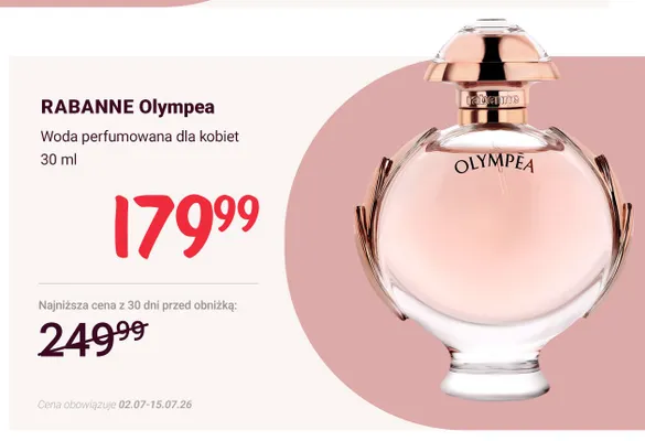 Woda perfumowana dla kobiet Rabanne Olympea promocja w Rossmann