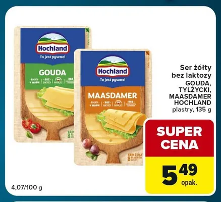 Ser żółty w plastrach bez laktozy maasdamer Hochland promocja w Globi