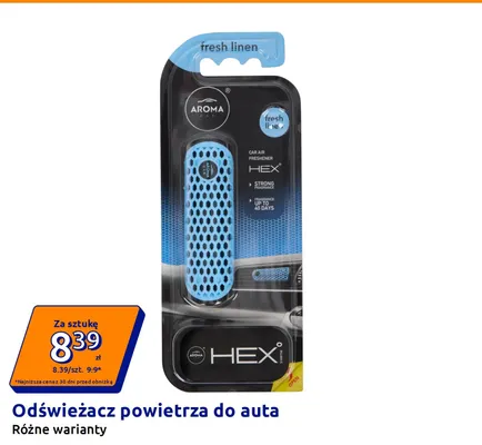 Odświeżacz powietrza do auta Aroma Car Hex Fresh Linen promocja w Action