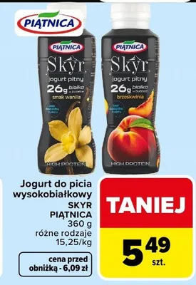 Jogurt do picia wysokobiałkowy Skyr Piątnica smak wanilia promocja w Carrefour